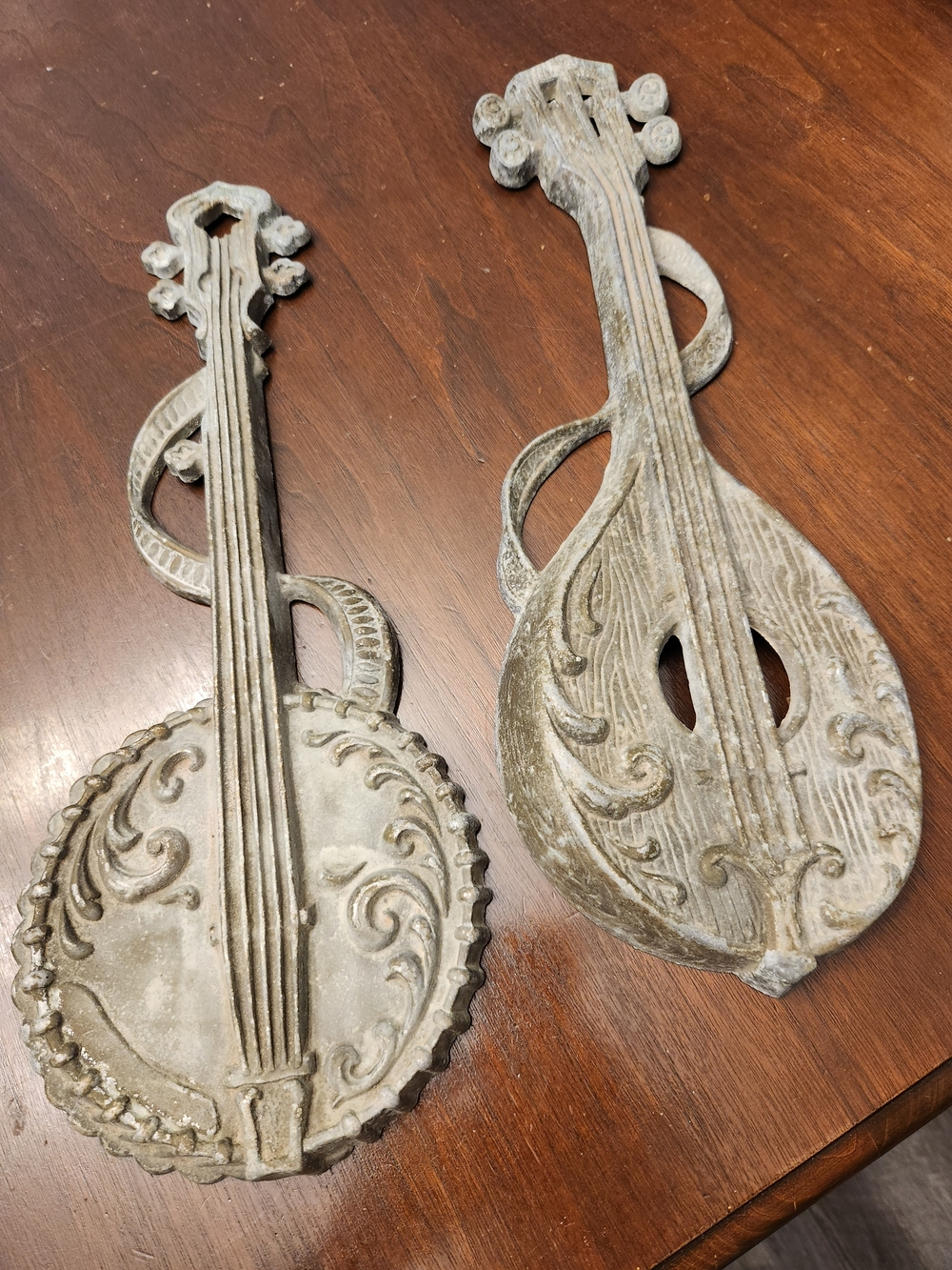 Decorative Gray Musical Mandolin Wall Plaques - Set of 2